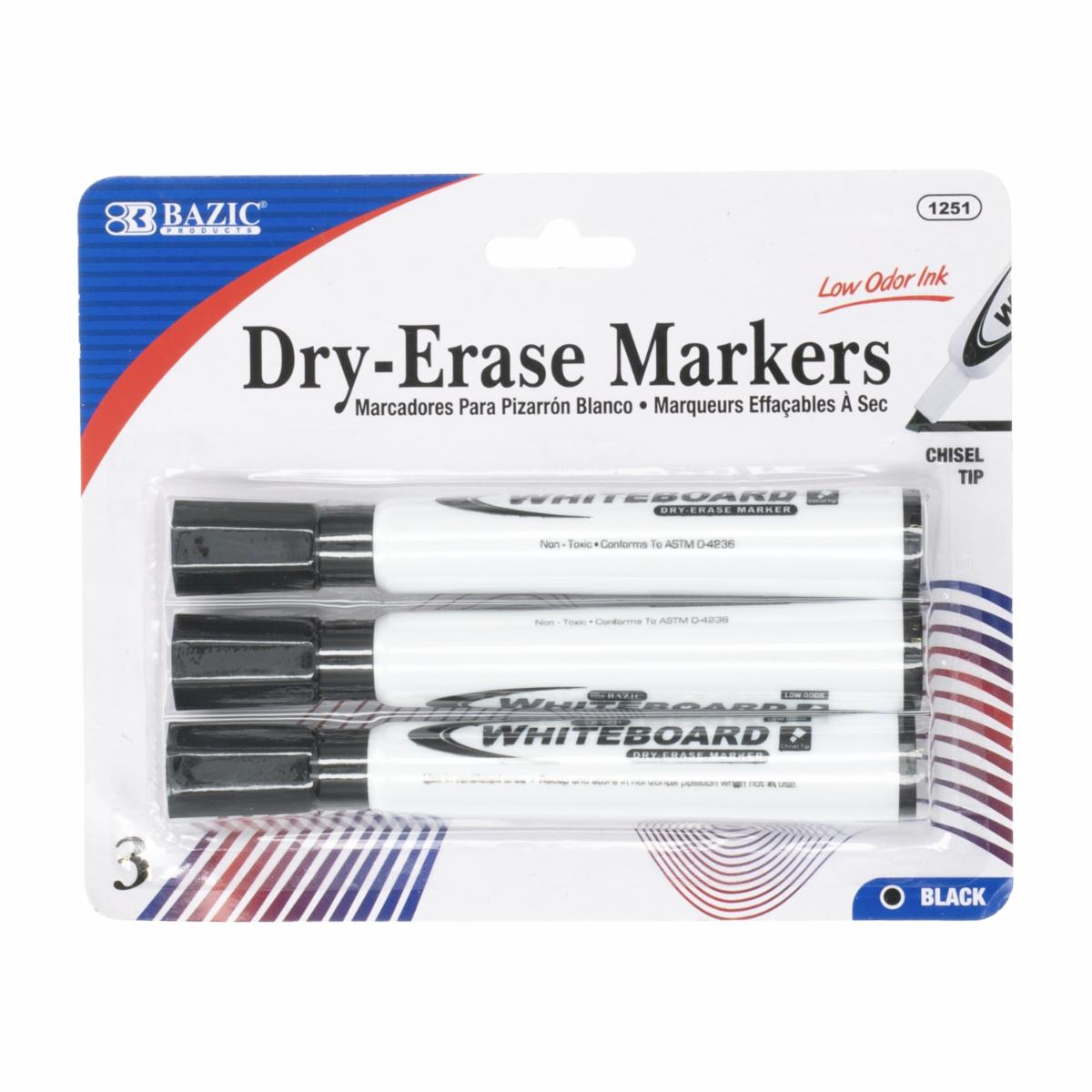 Marcadores Negro Chisel Tip Borrado En Seco BAZIC X3 Uds