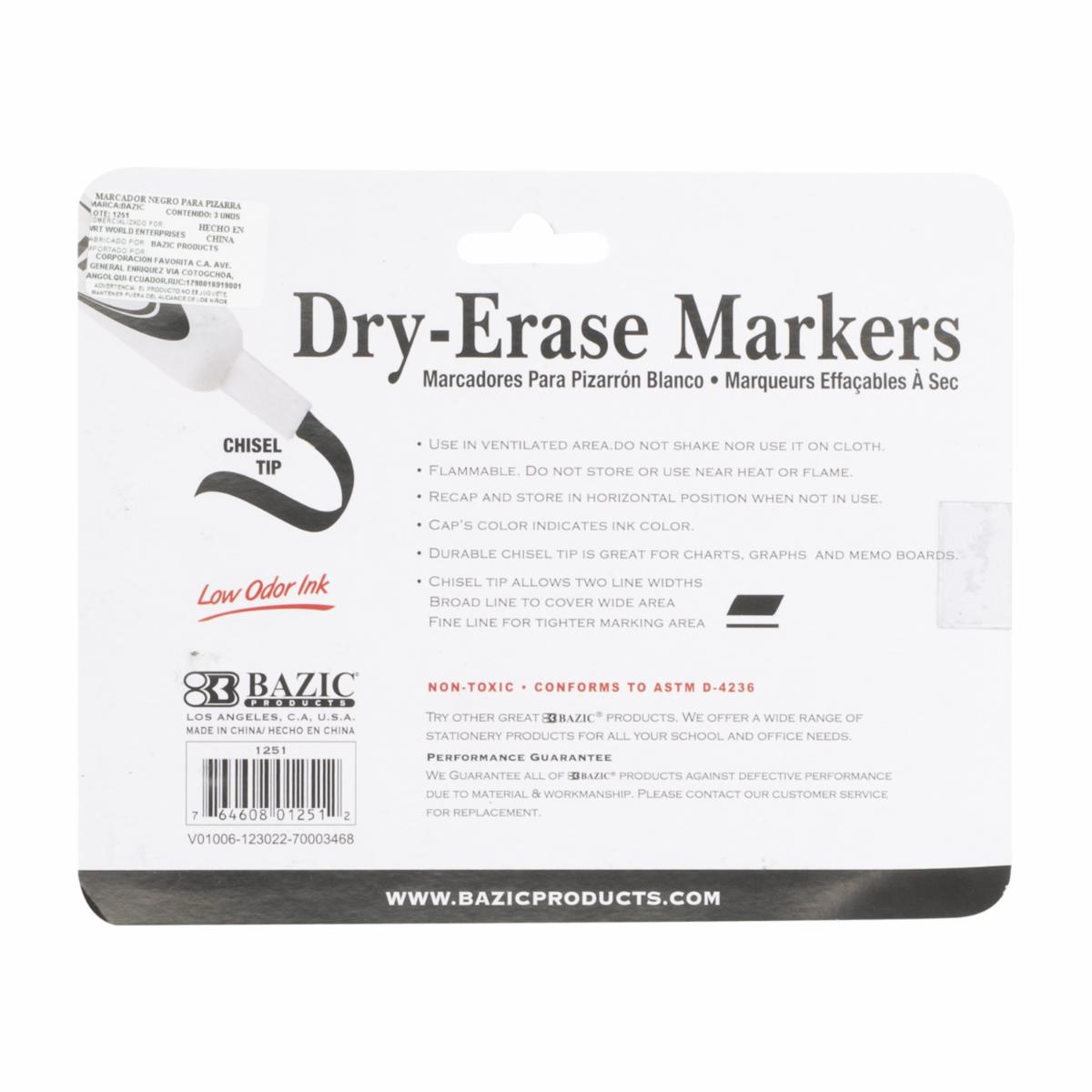 Marcadores Negro Chisel Tip Borrado En Seco BAZIC X3 Uds - Image 2