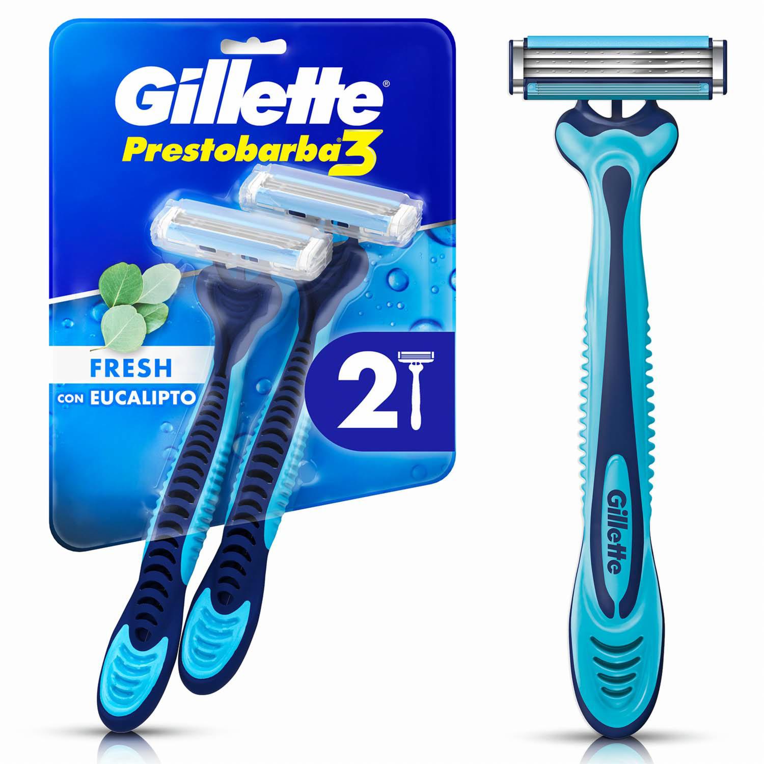 Afeitadora Desechable Caballero Prestobarba 3 Fresh Con Eucalipto GILLETTE X 2 Uds