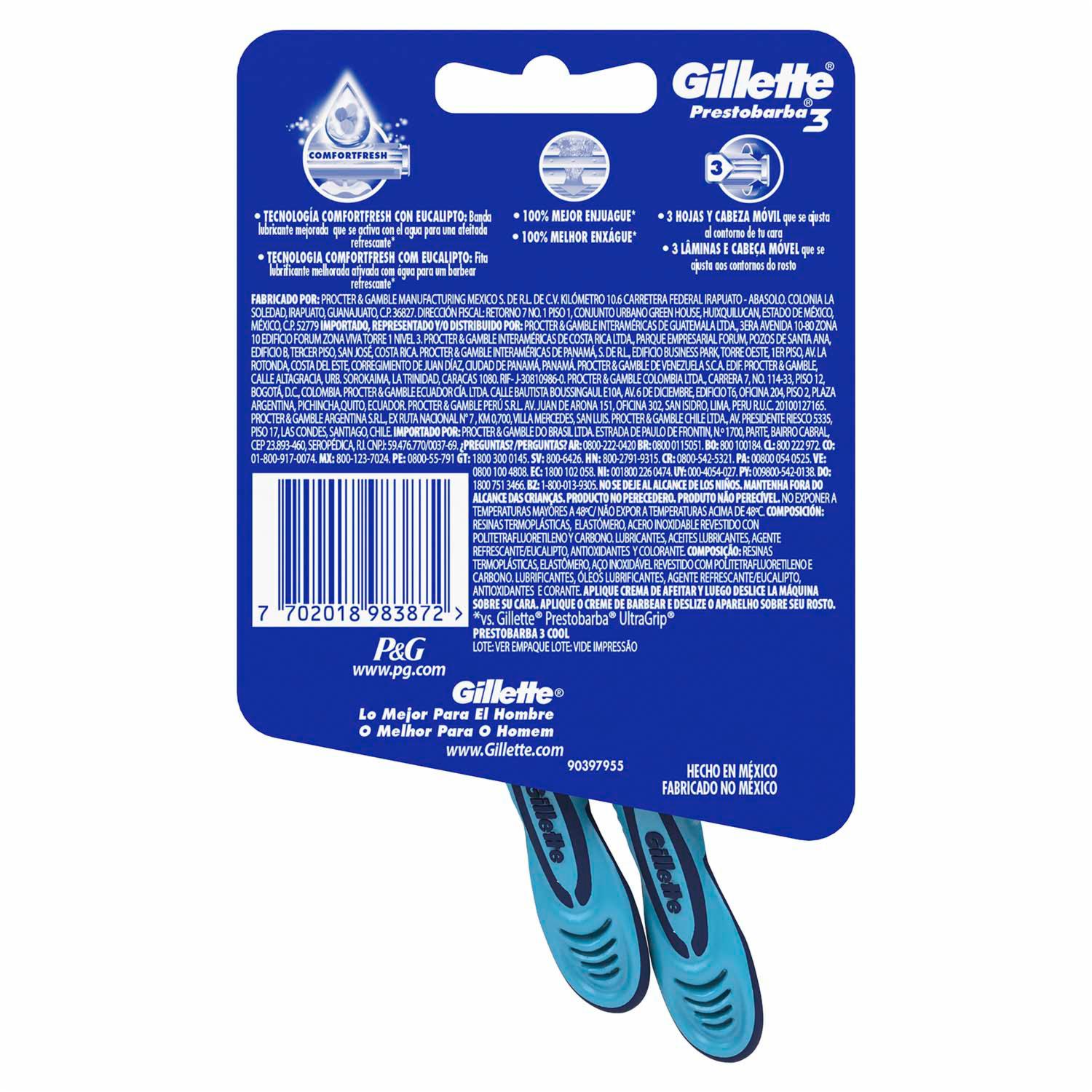 Afeitadora Desechable Caballero Prestobarba 3 Fresh Con Eucalipto GILLETTE X 2 Uds - Image 2