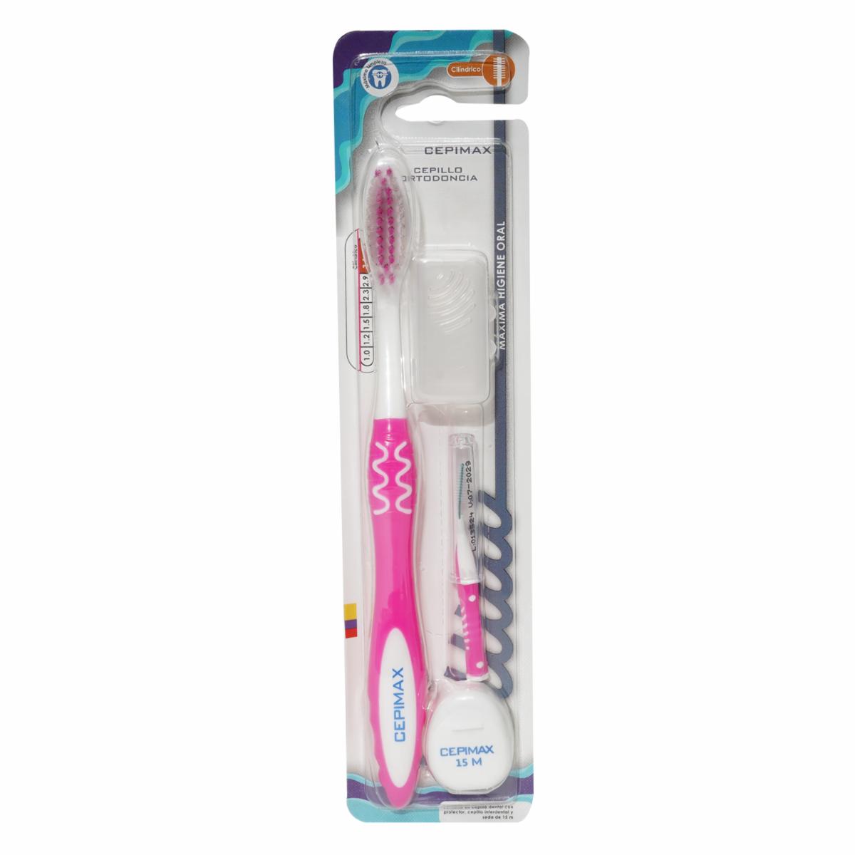 Kit Higiene Bucal Ortodoncia Cepillo + Protector + Interdental + Seda CEPIMAX Pack X 4 Uds