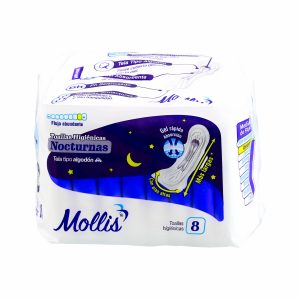 Toalla Higiénica Nocturna Tela Tipo Algodón Flujo Abundante MOLLIS X 8 Uds
