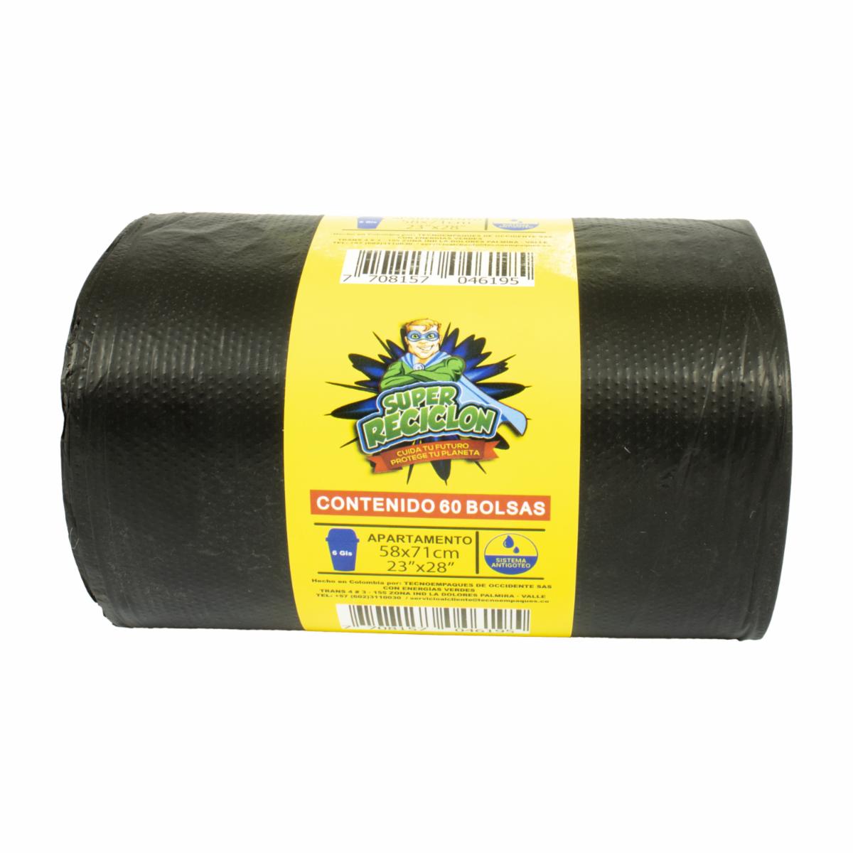 Fundas De Basura En Rollo Negro SUPER RECICLÓN x 60 Uds