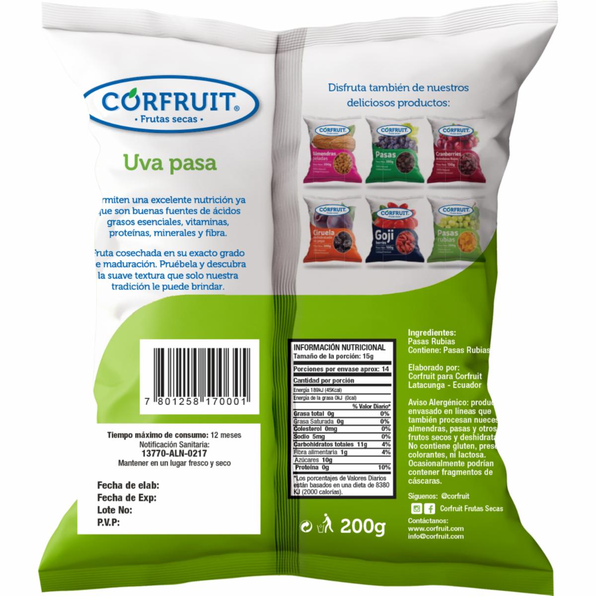 Pasas Rubias 100% Natural Calidad Premium CORFRUIT 200 G - Image 3