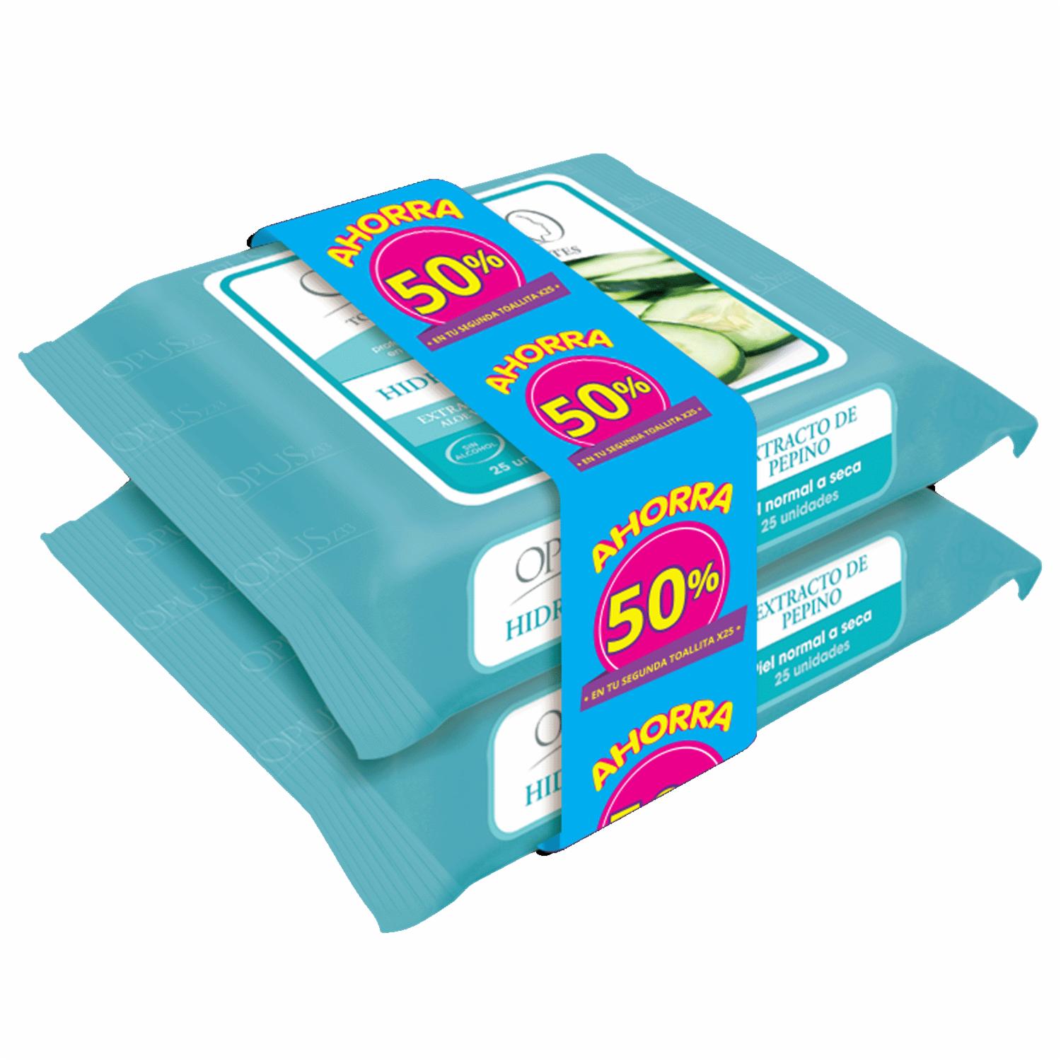 Toallitas Desmaquillantes Hidratación Facial OPUS Pack 2 x 25 Uds - Image 2