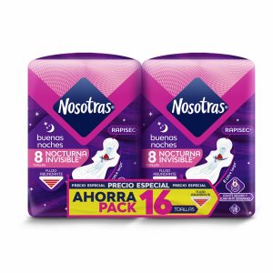 Toallas Sanitarias Pack Buenas Noches Invisible 2X8 U Precio Especial. NOSOTRAS 1 X 16 Unidades