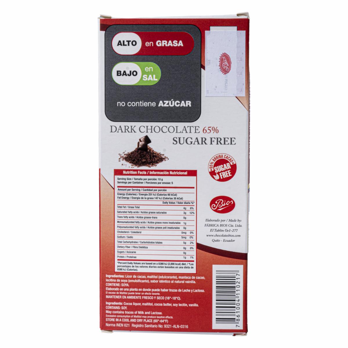 Chocolate Negro Sin Azúcar BIOS 50 G - Image 3
