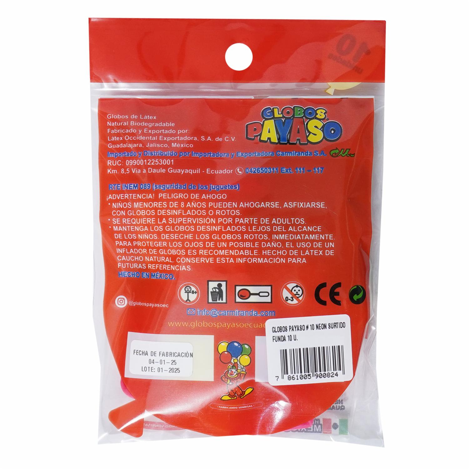 Globos Neón Surtido N10 GLOBOS PAYASO X 10 Uds - Image 2