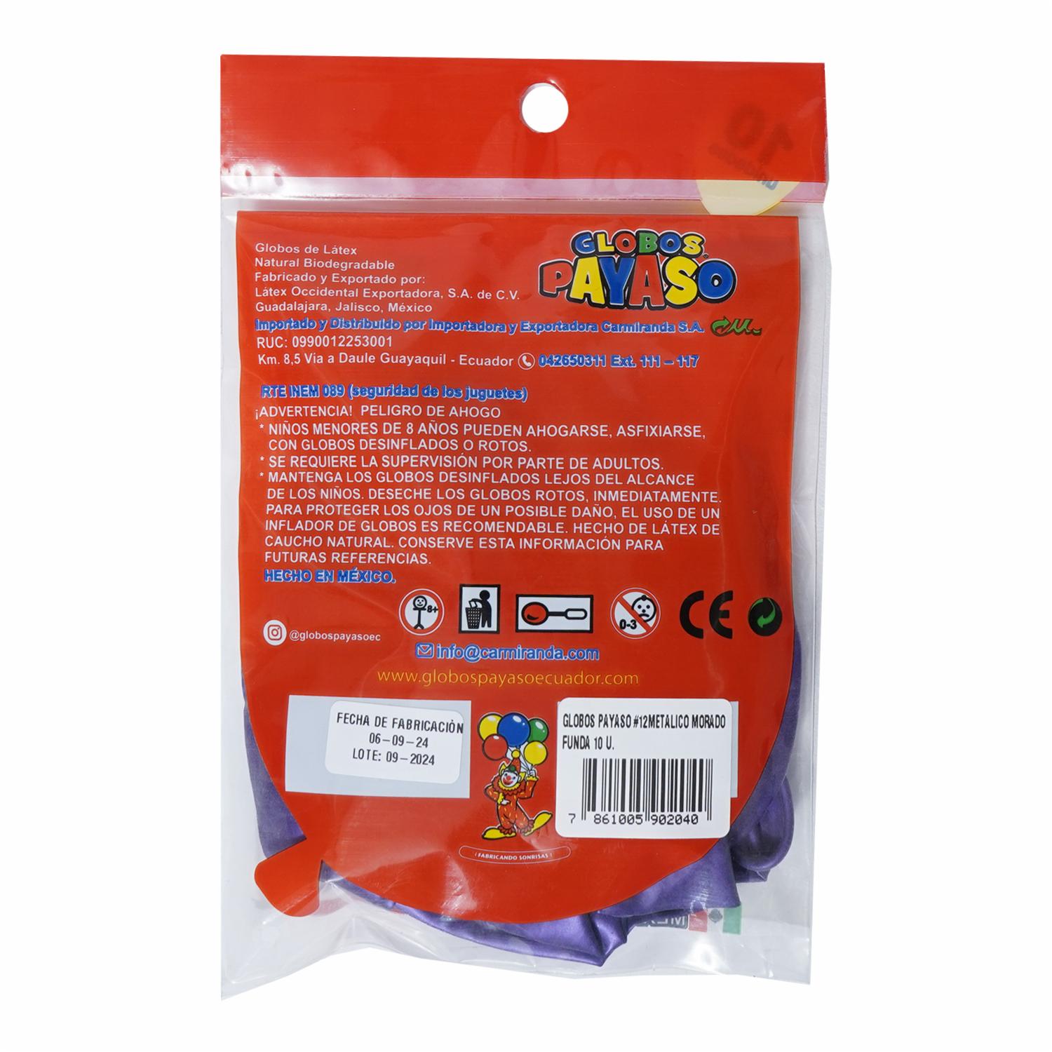 Globo Metálico Morado Funda GLOBOS PAYASO X 10 Uds - Image 2