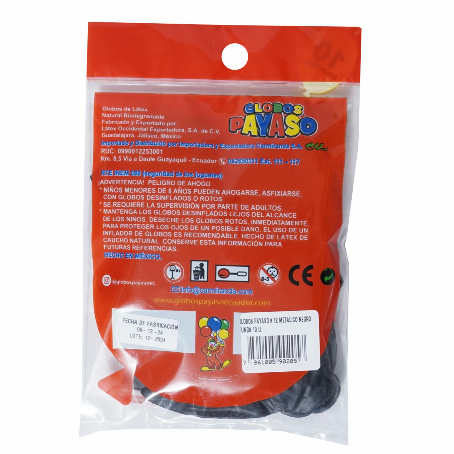 Globo Metálico N12 Negro Funda GLOBOS PAYASO X 12 Uds - Image 2