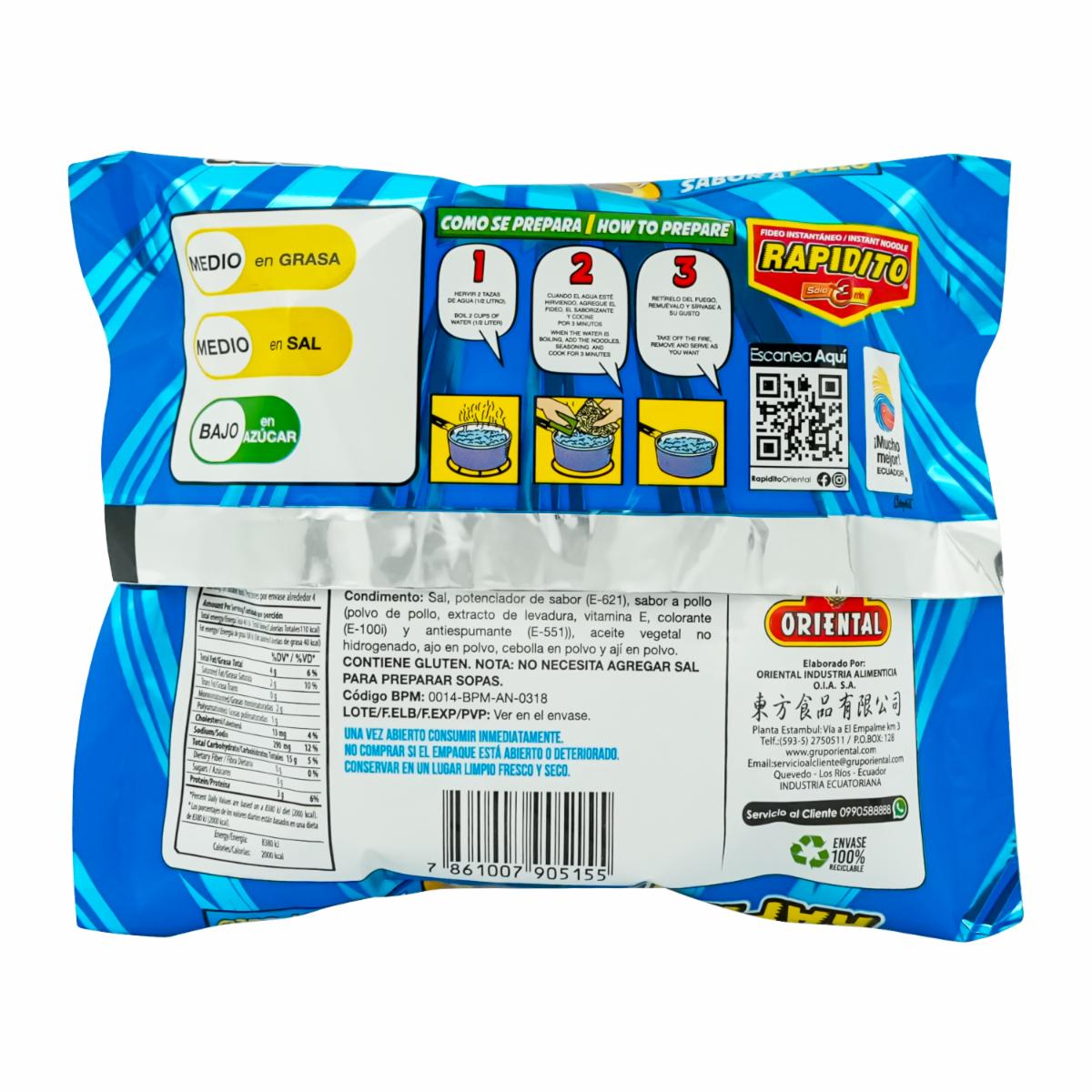 Fideo Instantáneo Rapidito Sabor A Pollo ORIENTAL 100 G - Image 3