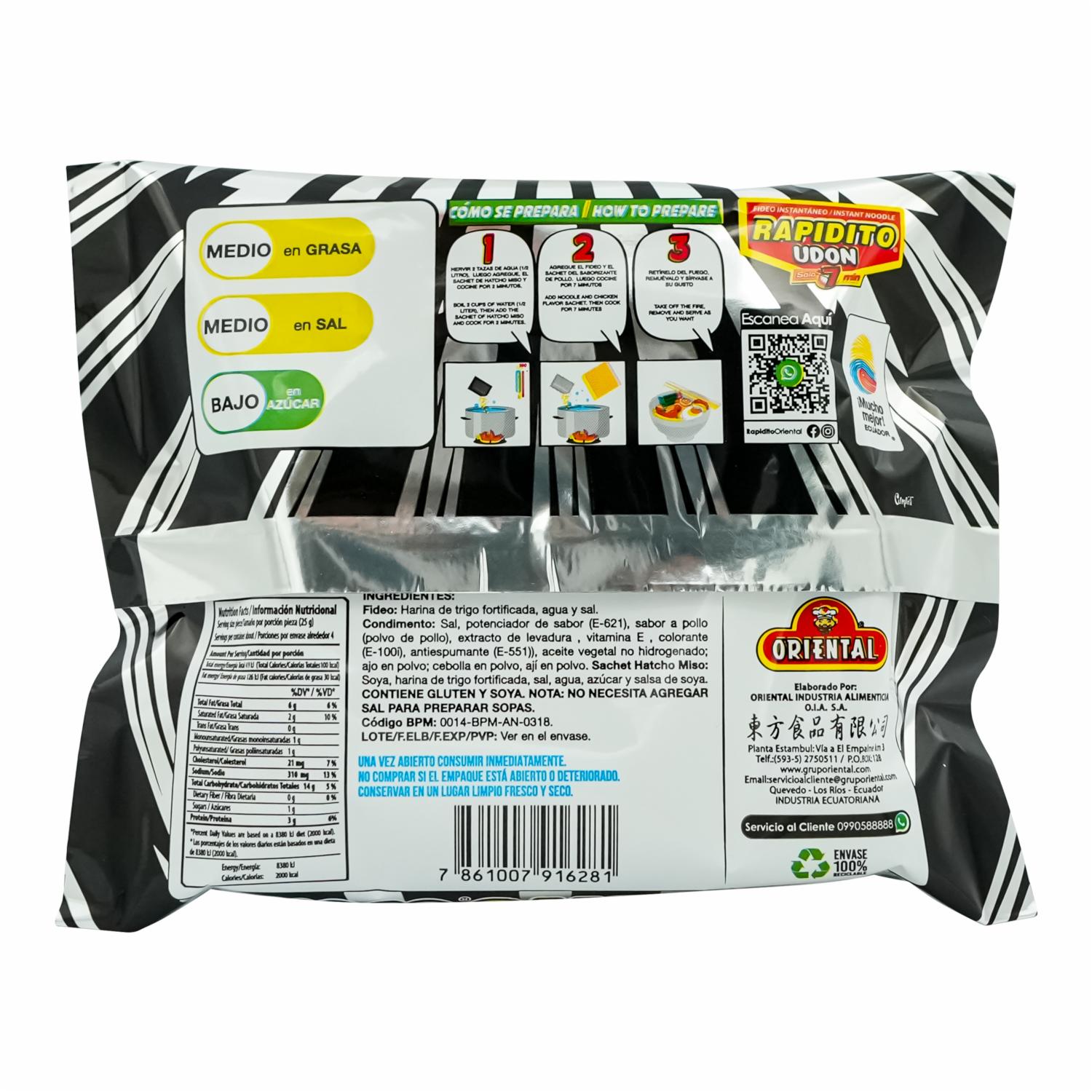 Fideo Instantáneos Rapidito ORIENTAL 100 G - Image 3