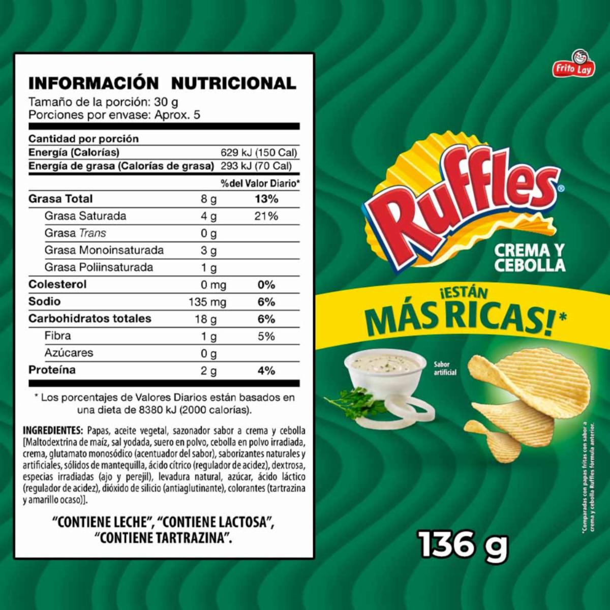 Papas Fritas Sabor A Crema Y Cebolla RUFFLES 136 G - Image 2