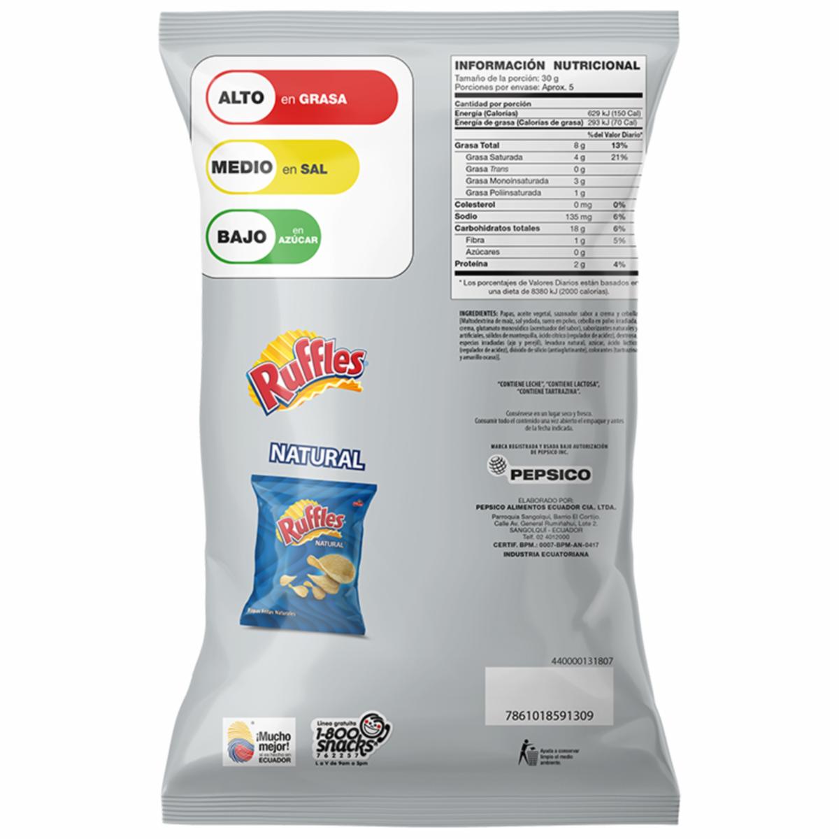 Papas Fritas Sabor A Crema Y Cebolla RUFFLES 136 G - Image 3