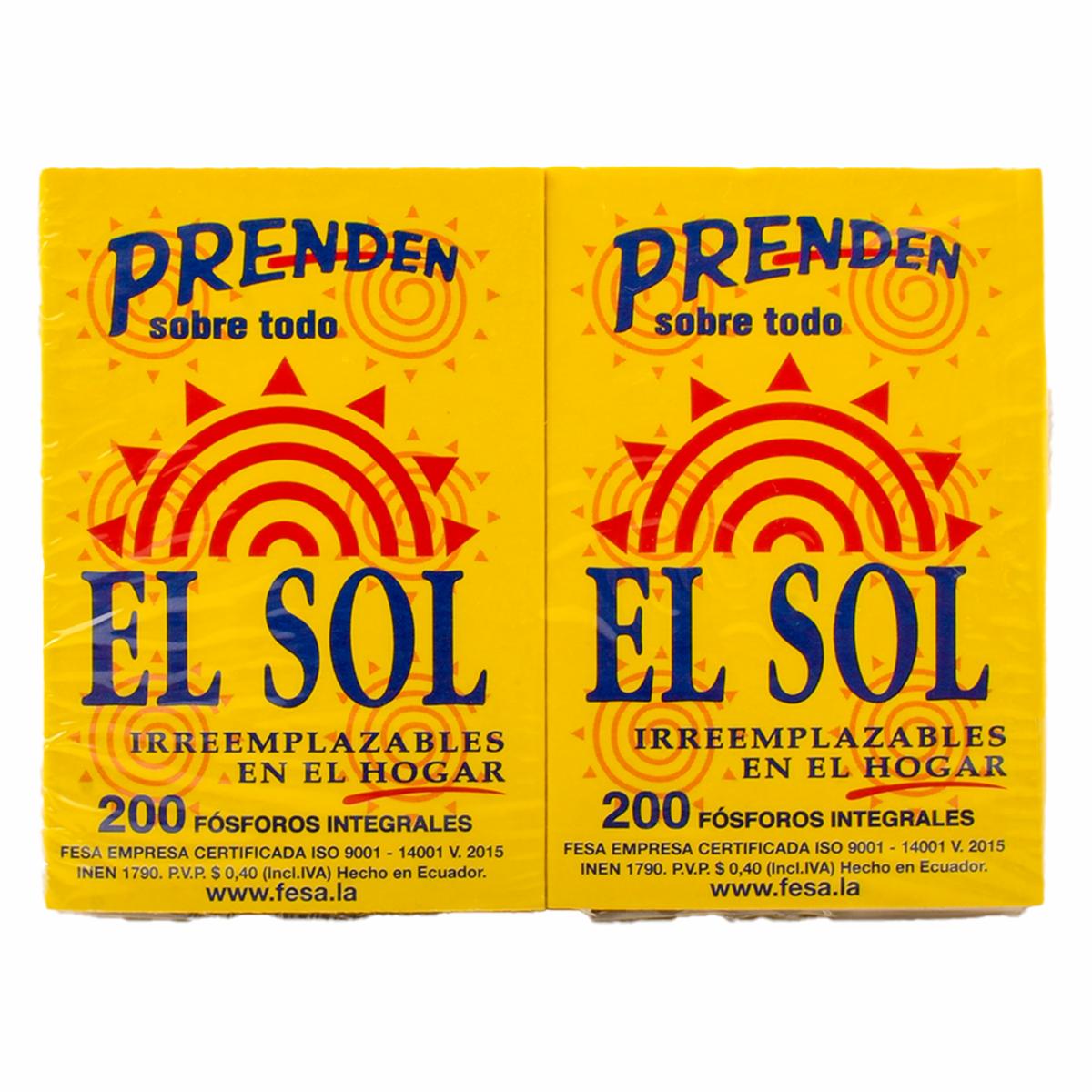 Fósforos Resistente EL SOL 2 X 200 u