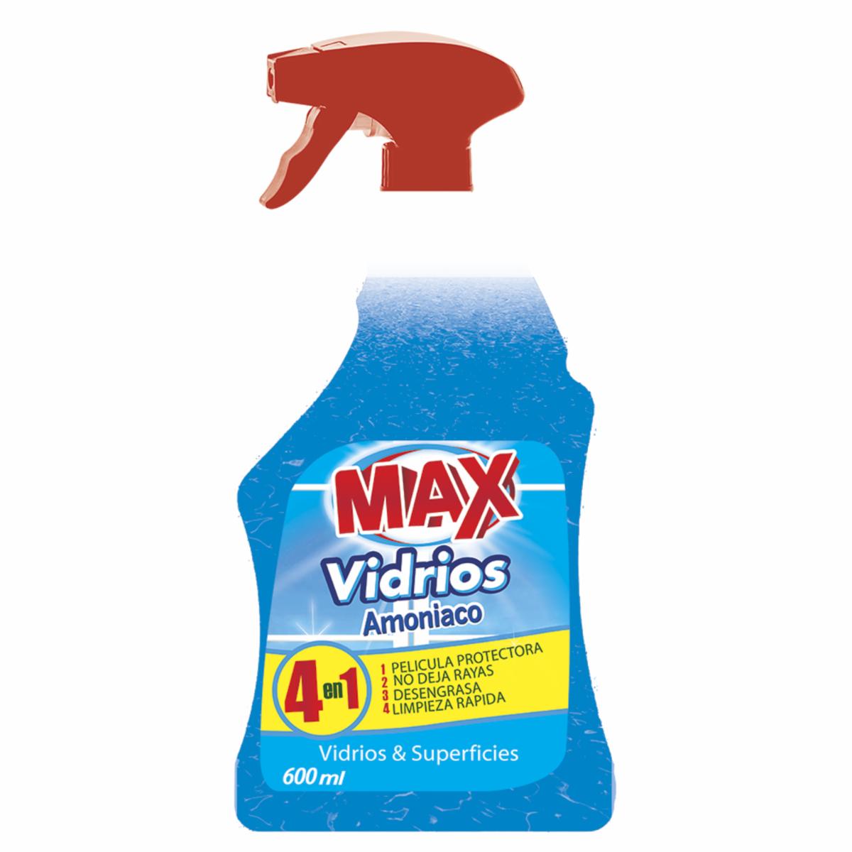 Limpiador De Vidrios Y Superficies Con Amoníaco 4 En 1 MAX 600 Ml