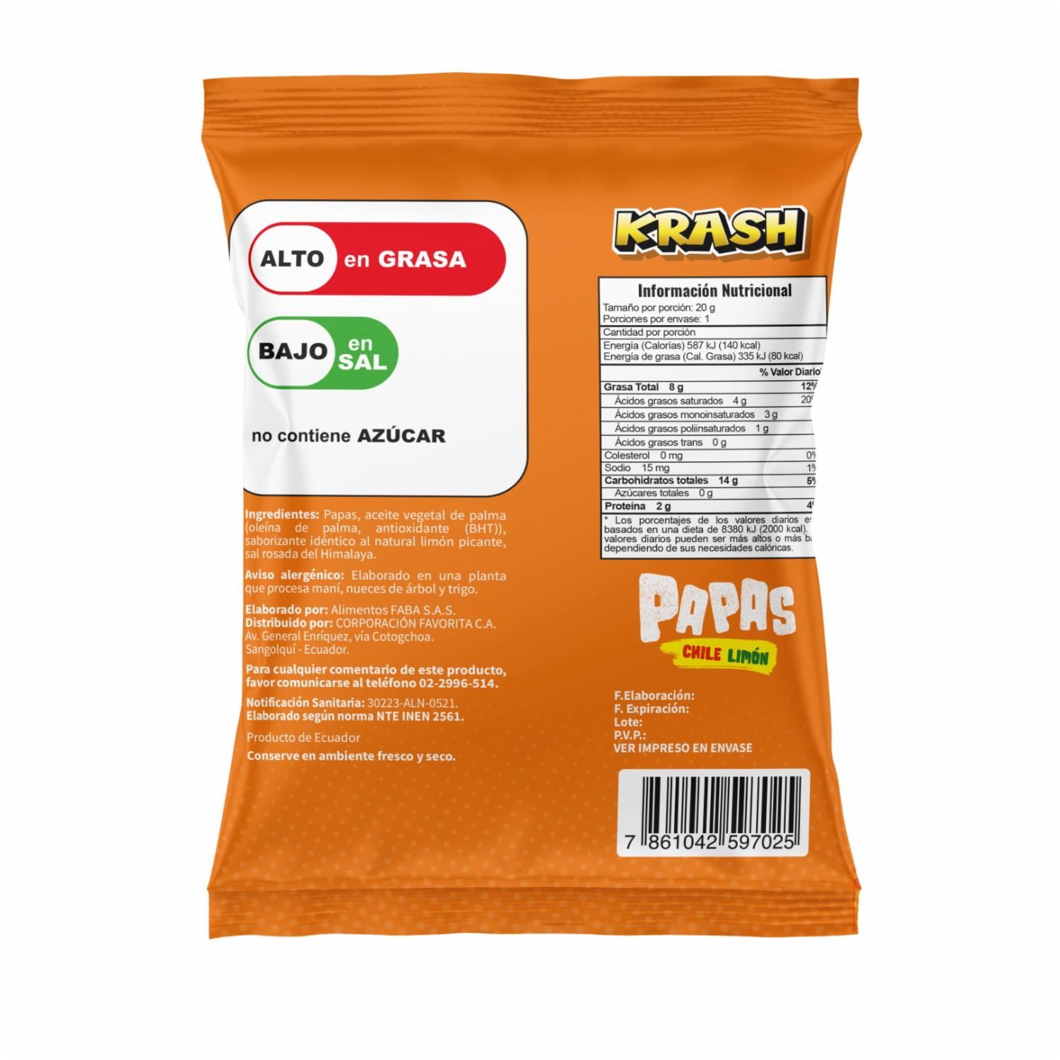 Papas Fritas Sabor A Limón Picante Con Pic Ajín KRASH 20 G - Image 3