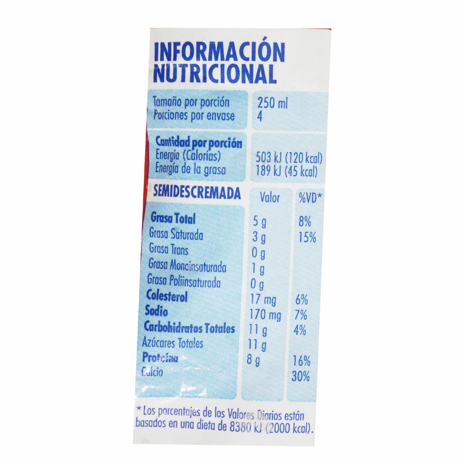 Leche Semidescremada Uht Tetrafino NUTRI Tetrapack - Image 2