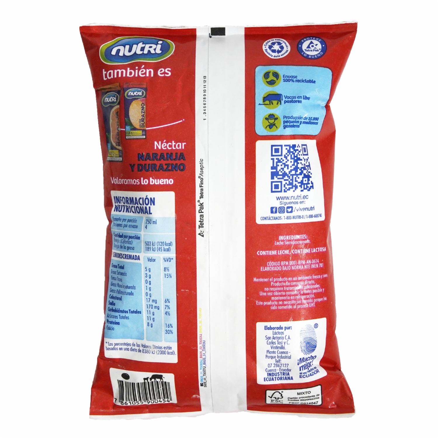 Leche Semidescremada Uht Tetrafino NUTRI Tetrapack - Image 3