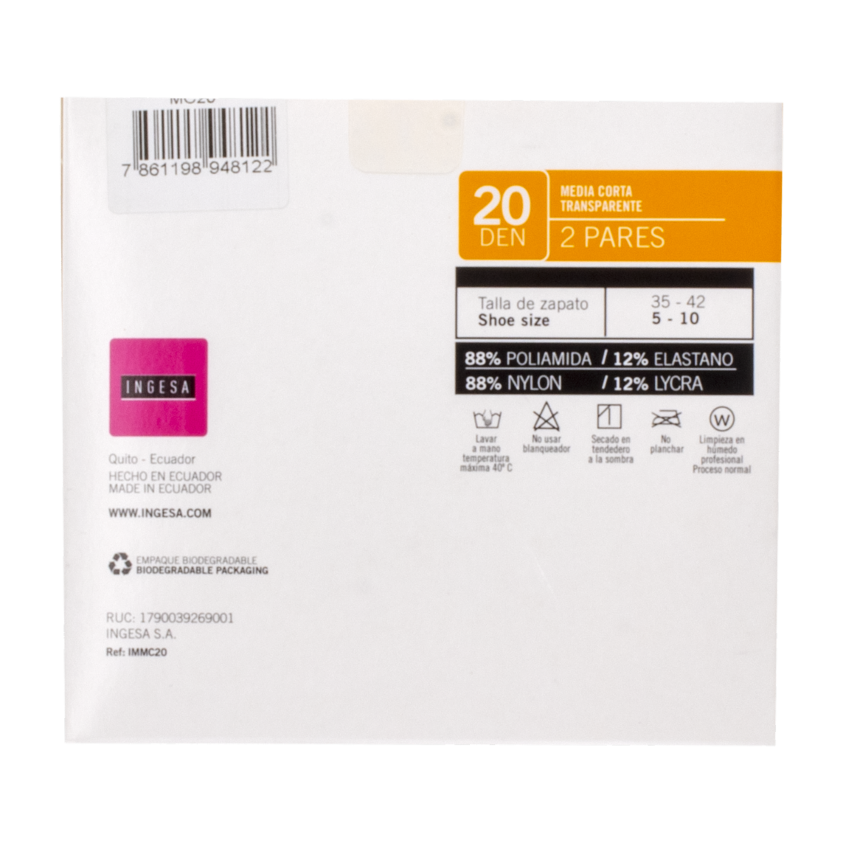Medias Cortas Lycra Transparente Grafito 20 Den INGESA