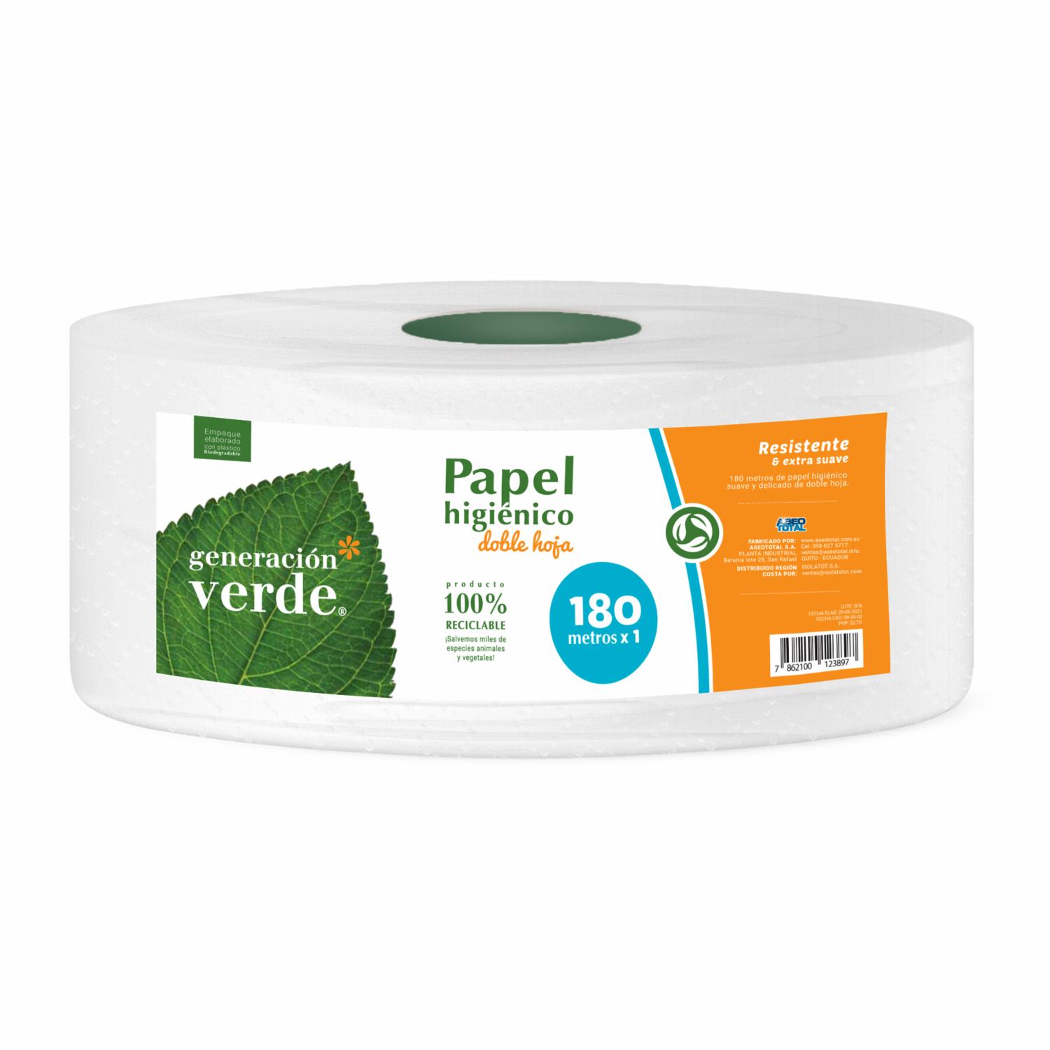 Papel Higiénico Doble Hoja GENERACIÓN VERDE 180 Metros