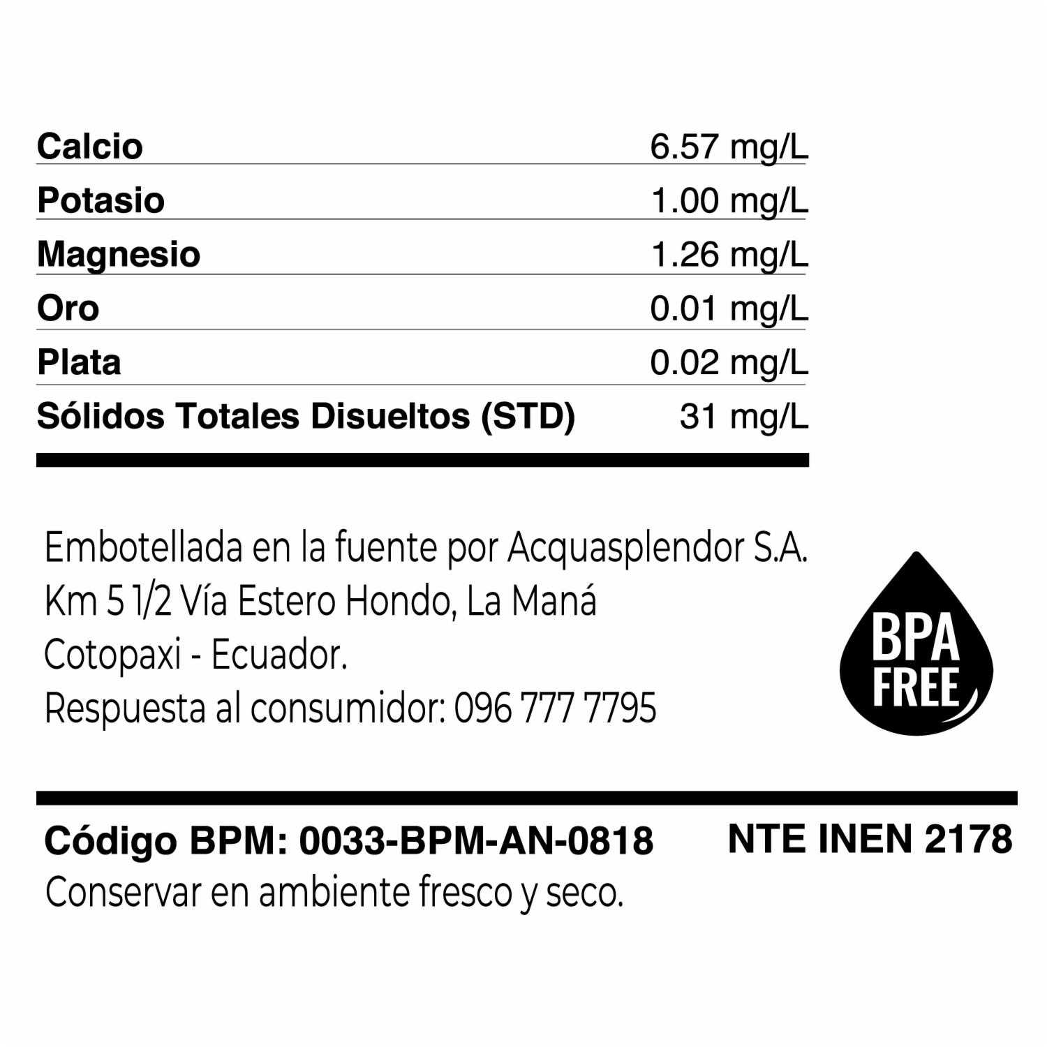 Agua Sin Gas Mineral Natural Artesiana SPLENDOR 250 Ml - Image 2