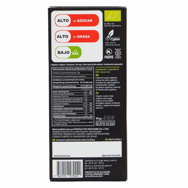 Chocolate Con Hierba Luisa PACCARI 50 G - Image 3