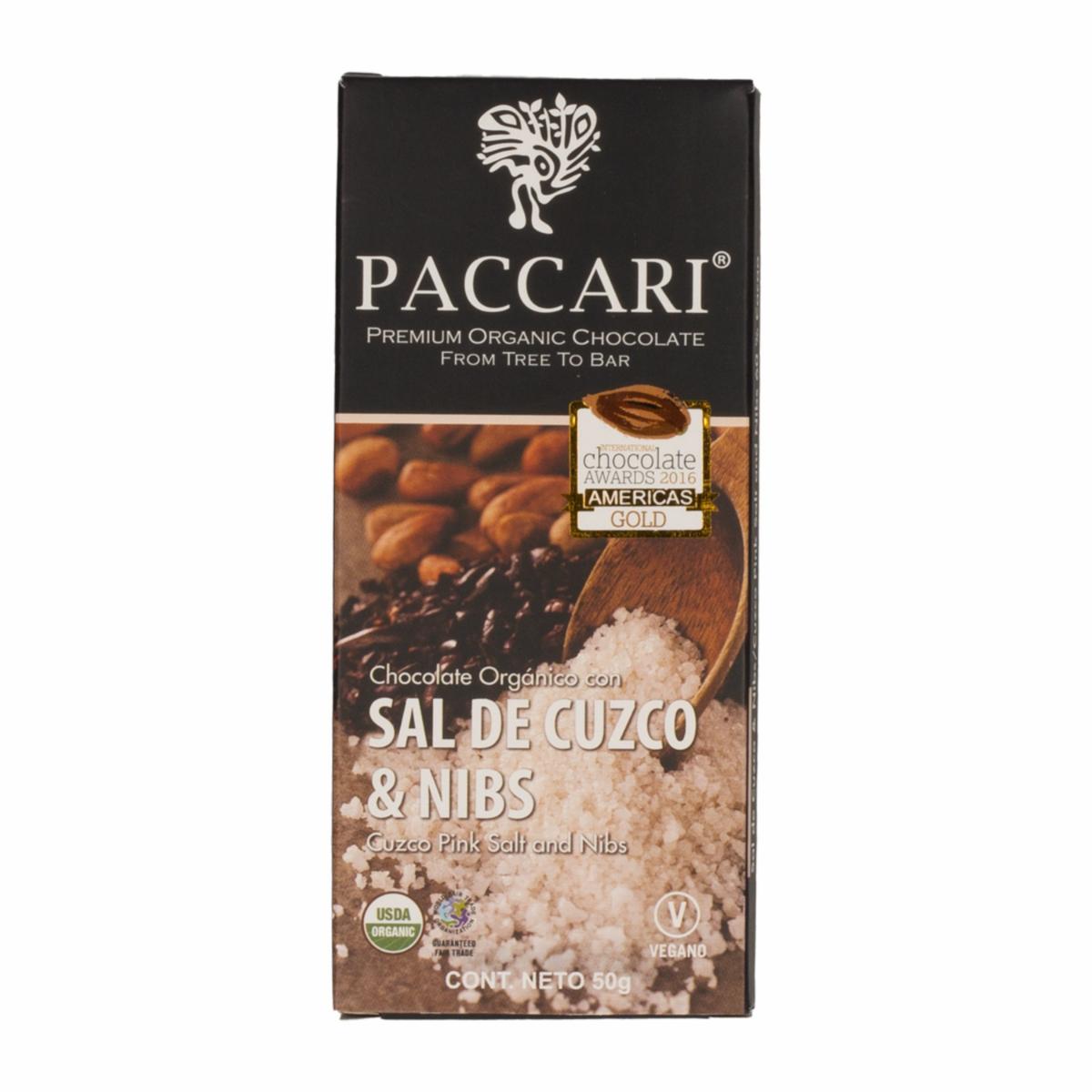 Chocolate Orgánico Sal Y Nibs PACCARI Tableta