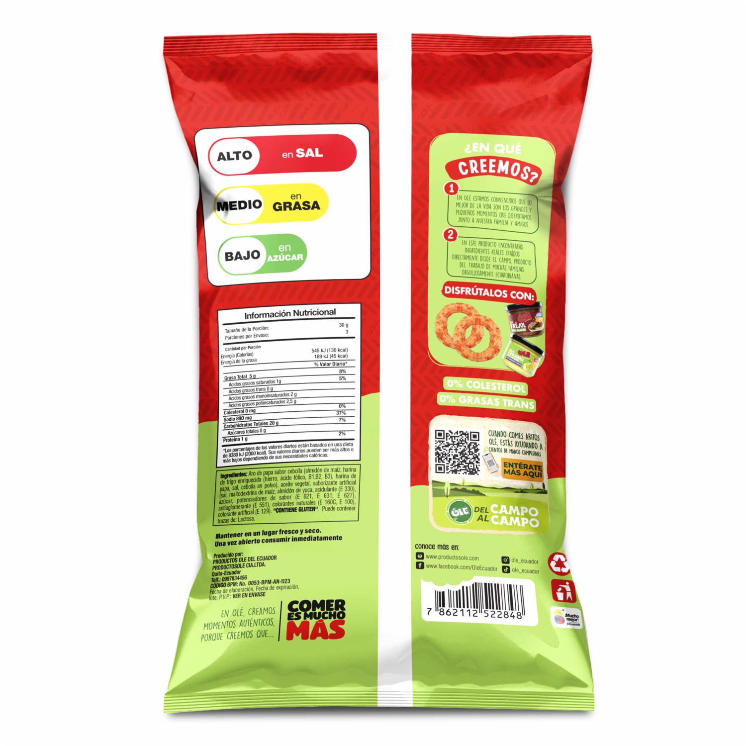 Aritos De Cebolla Sabor A Chile Y Limón OLÉ 100 G - Image 2