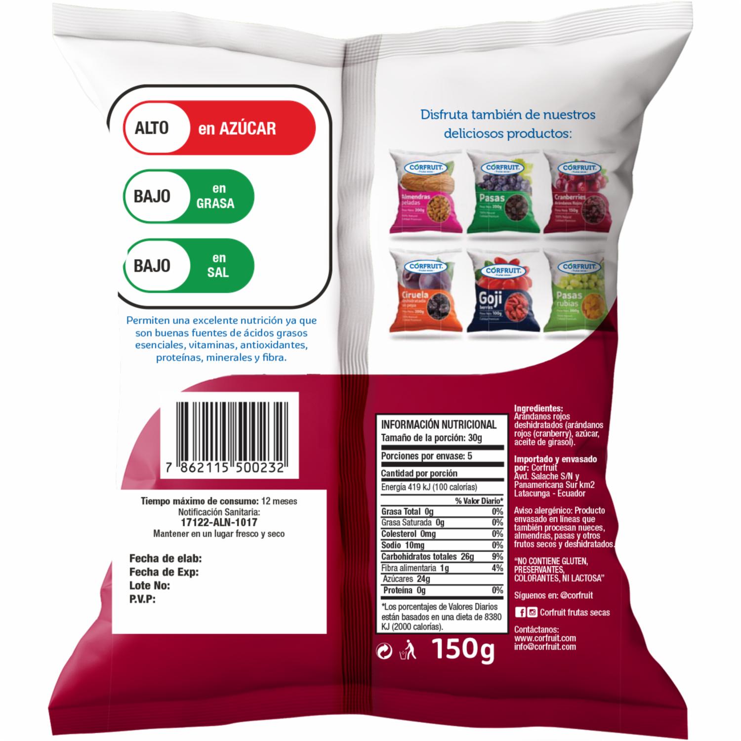 Arándanos Rojos 100% Natural Calidad Premium CORFRUIT 150 G - Image 3