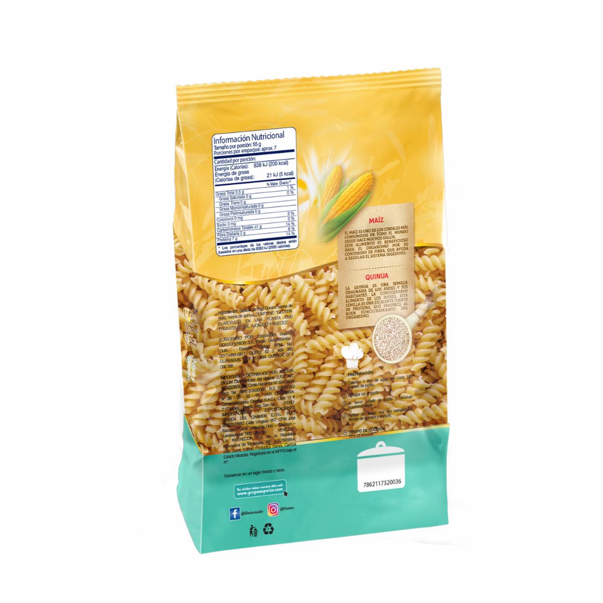 Pasta De Fideo Fusilli Quinua Y Maíz SILUET 400 G - Image 4