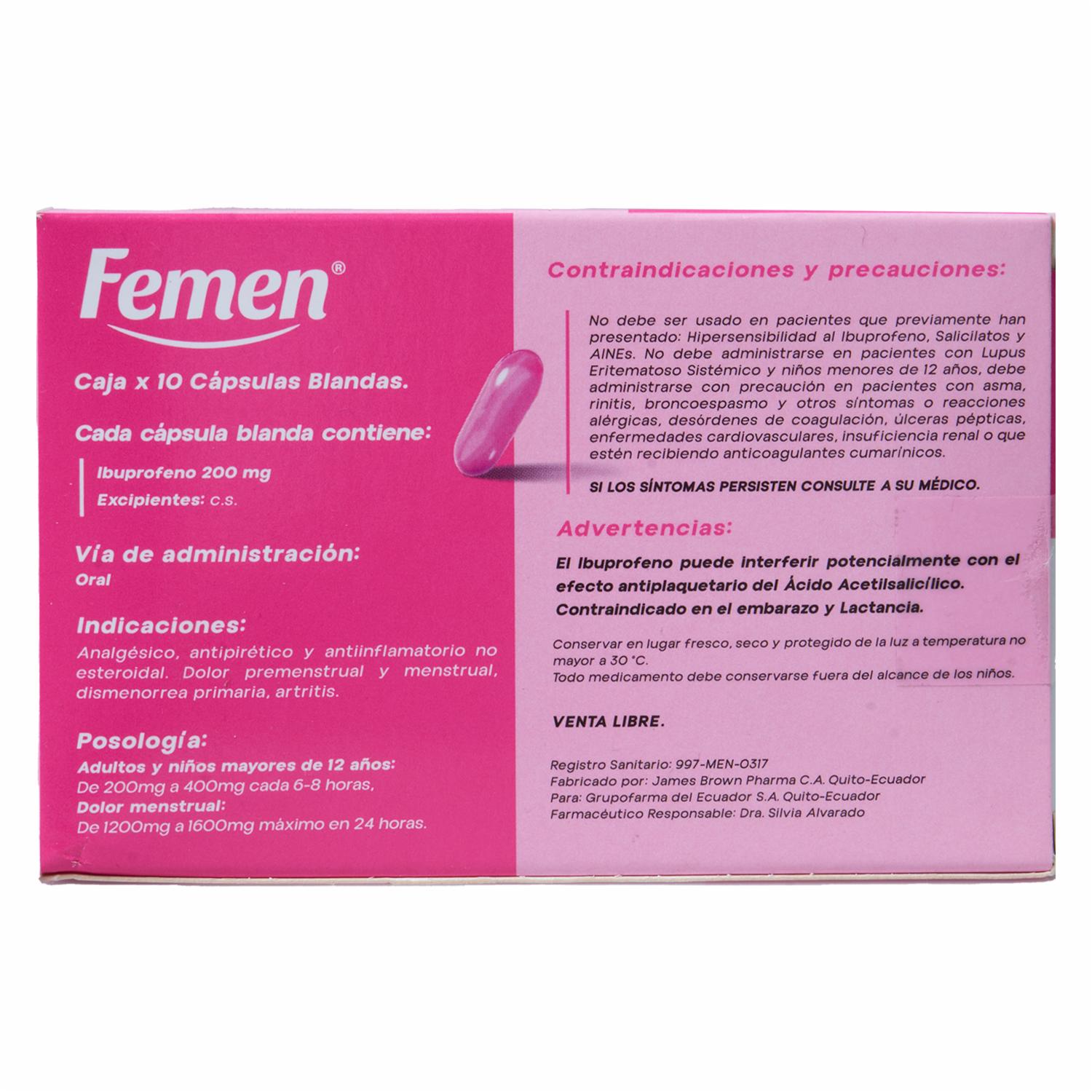 Analgésico En Cápsulas FEMEN 10 Uds - Image 2