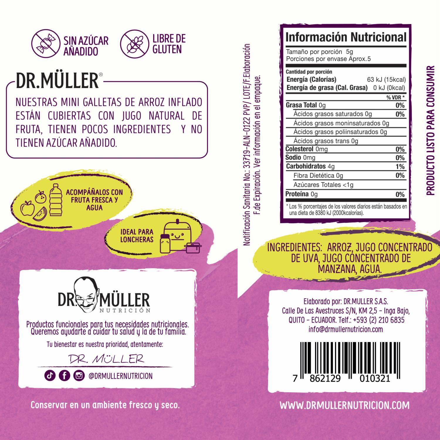 Mini Galletas De Arroz Inflado Sabor A Uva DR. MÜLLER 25 G - Image 2