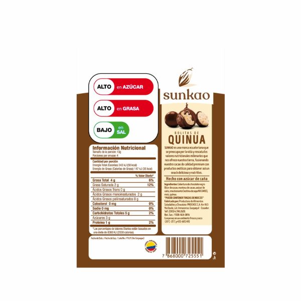 Snack Bolitas De Quinua Chocolate Dark 55% Cacao Gluten Free SUNKAO - Image 3