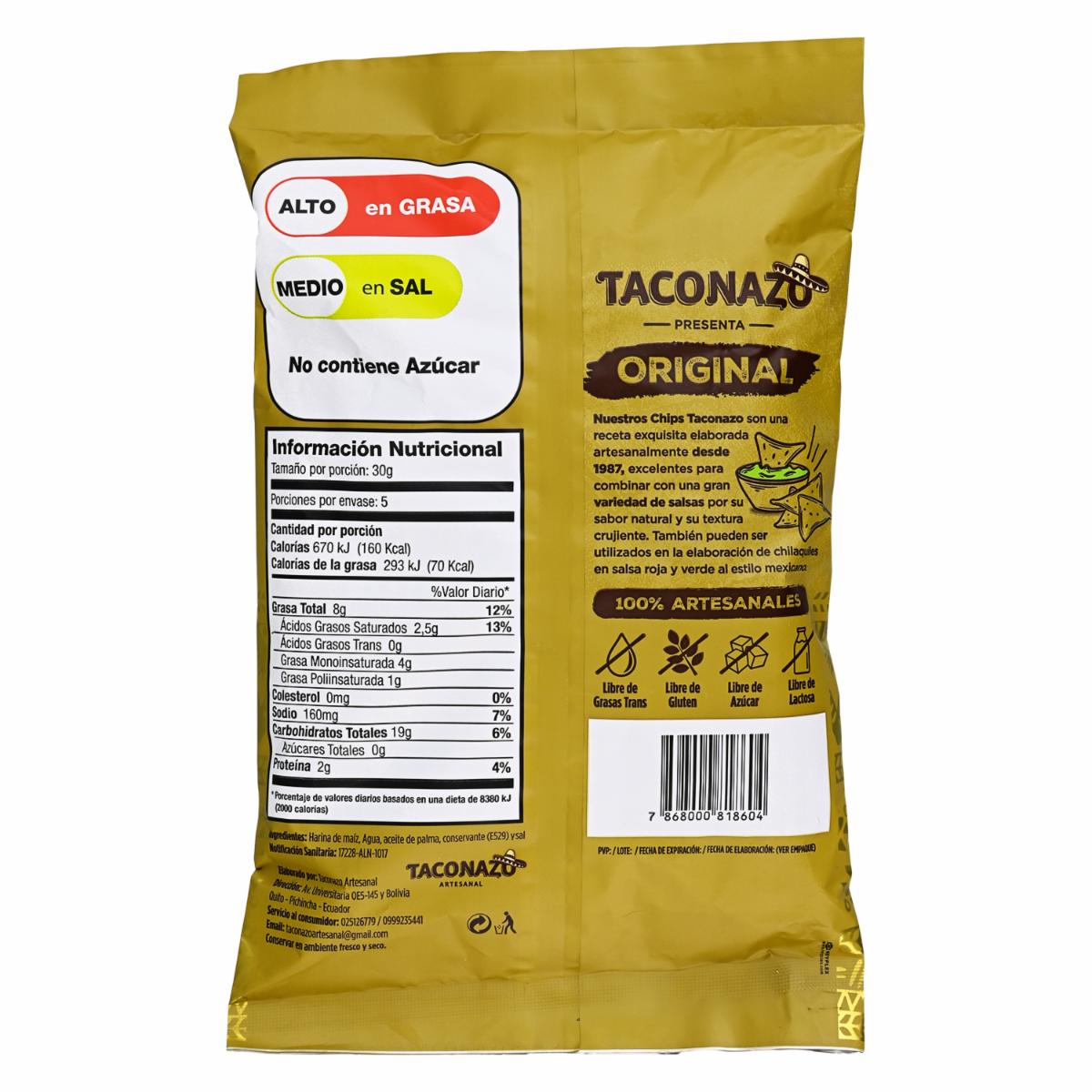 Nachos Sin Gluten Sabor Original TACONAZO 150 G - Image 3