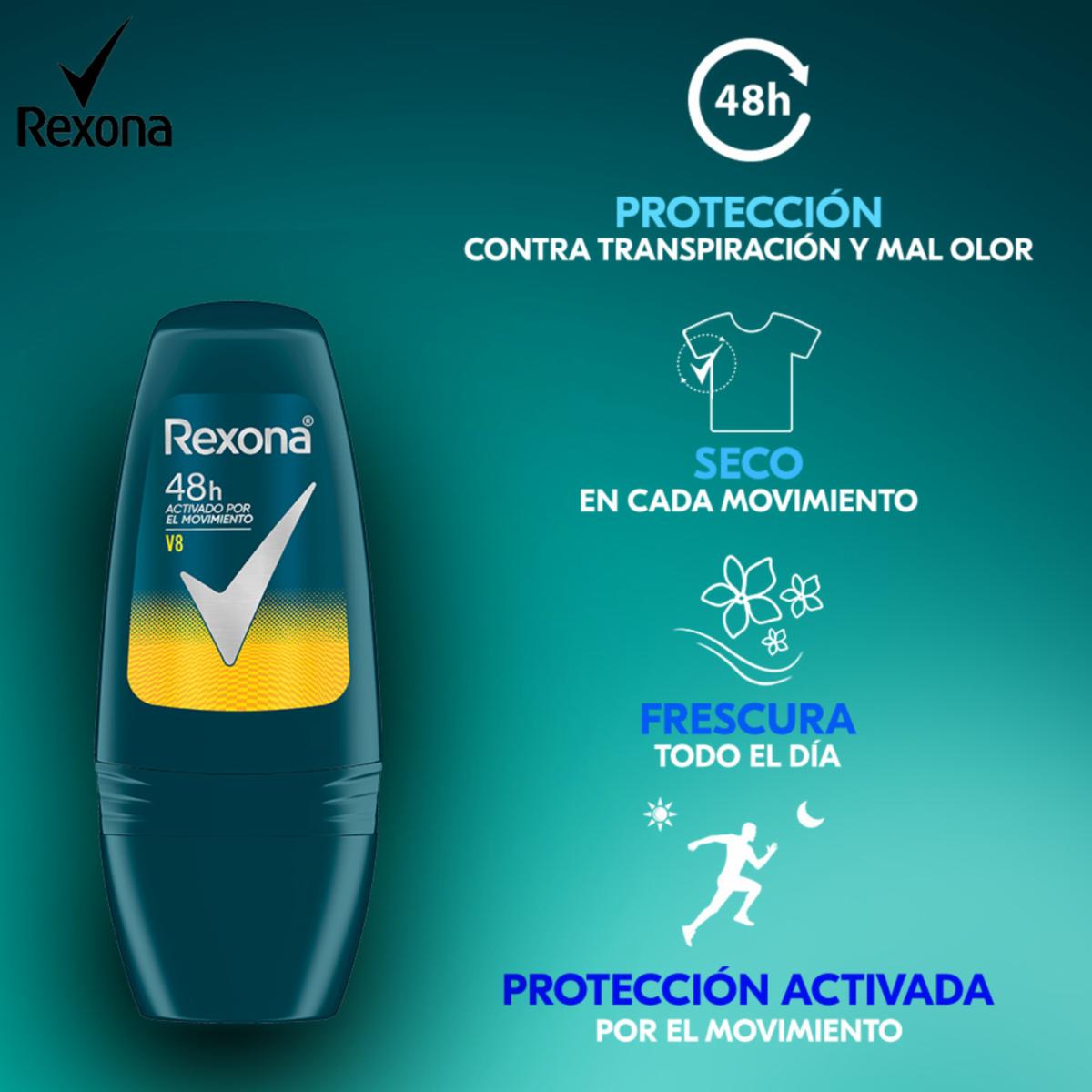 Desodorante En Roll On Para Caballero V8 Nueva Fórmula REXONA 50 Ml - Image 4