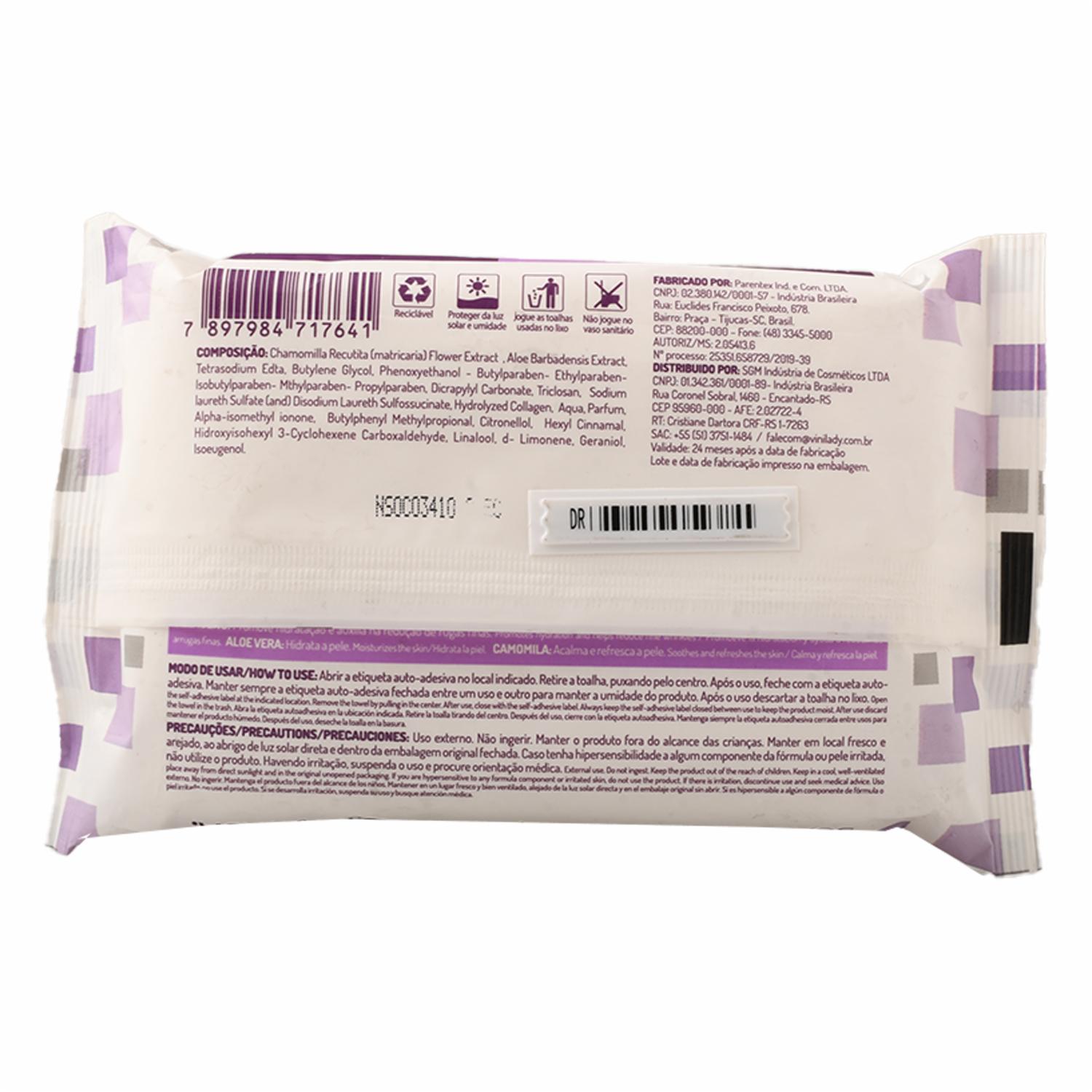 Toallas Desmaquillantes Humectantes Con Colágeno Aloe Vera Y Manzanilla VINILADY X 25 Uds - Image 3