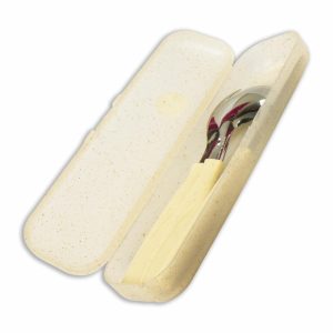 Juego De Cubiertos De Acero Inoxidable Con Mango De Fibras Naturales Y Estuche Beige COZA 3 Piezas