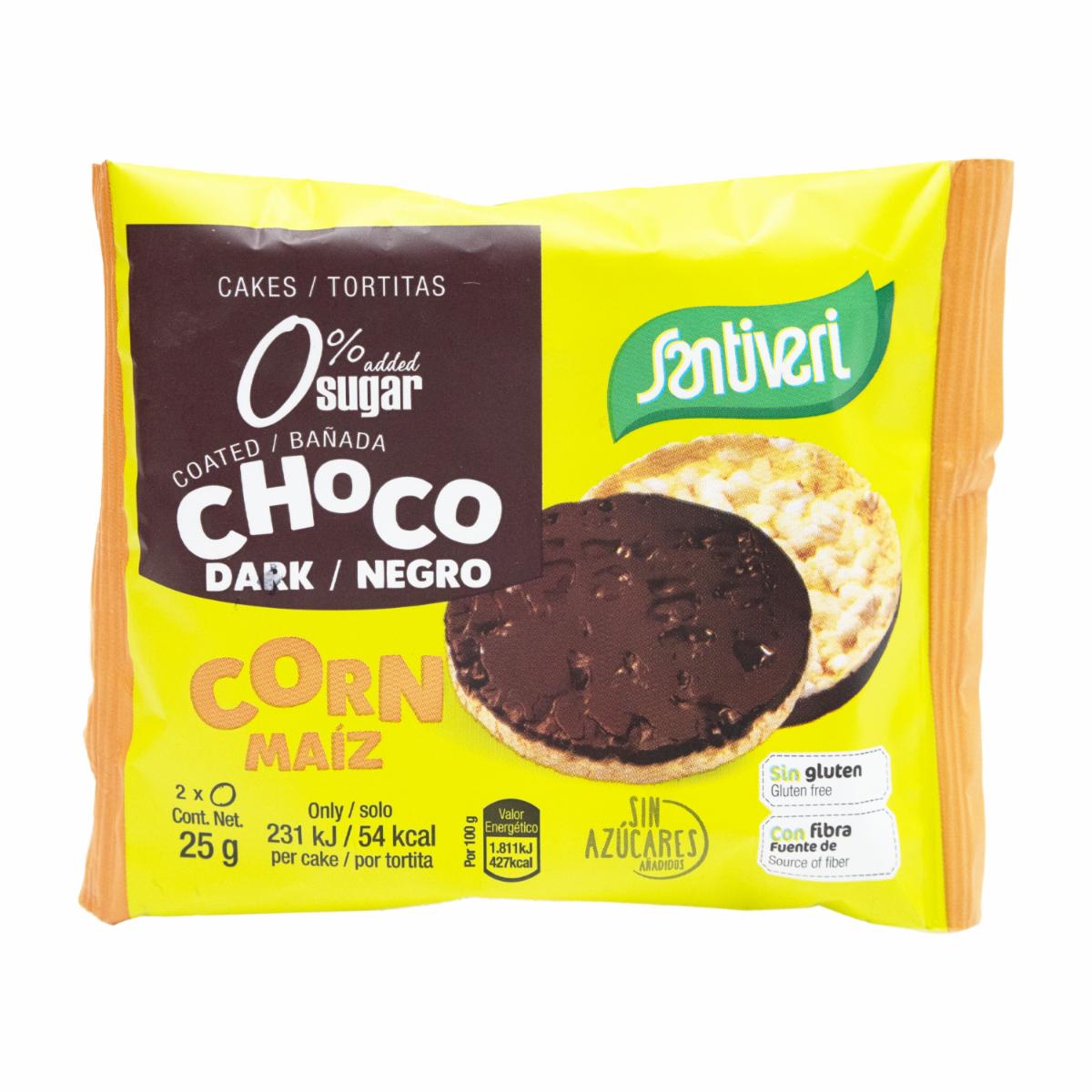 Tortitas De Maíz Bañadas en chocolate con leche sin azúcar SANTIVERI 25 G