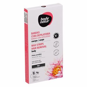 Cera Depilatoria Corporal En Bandas Piel Sensible Con Flor De Loto BODY NATUR 16 Uds
