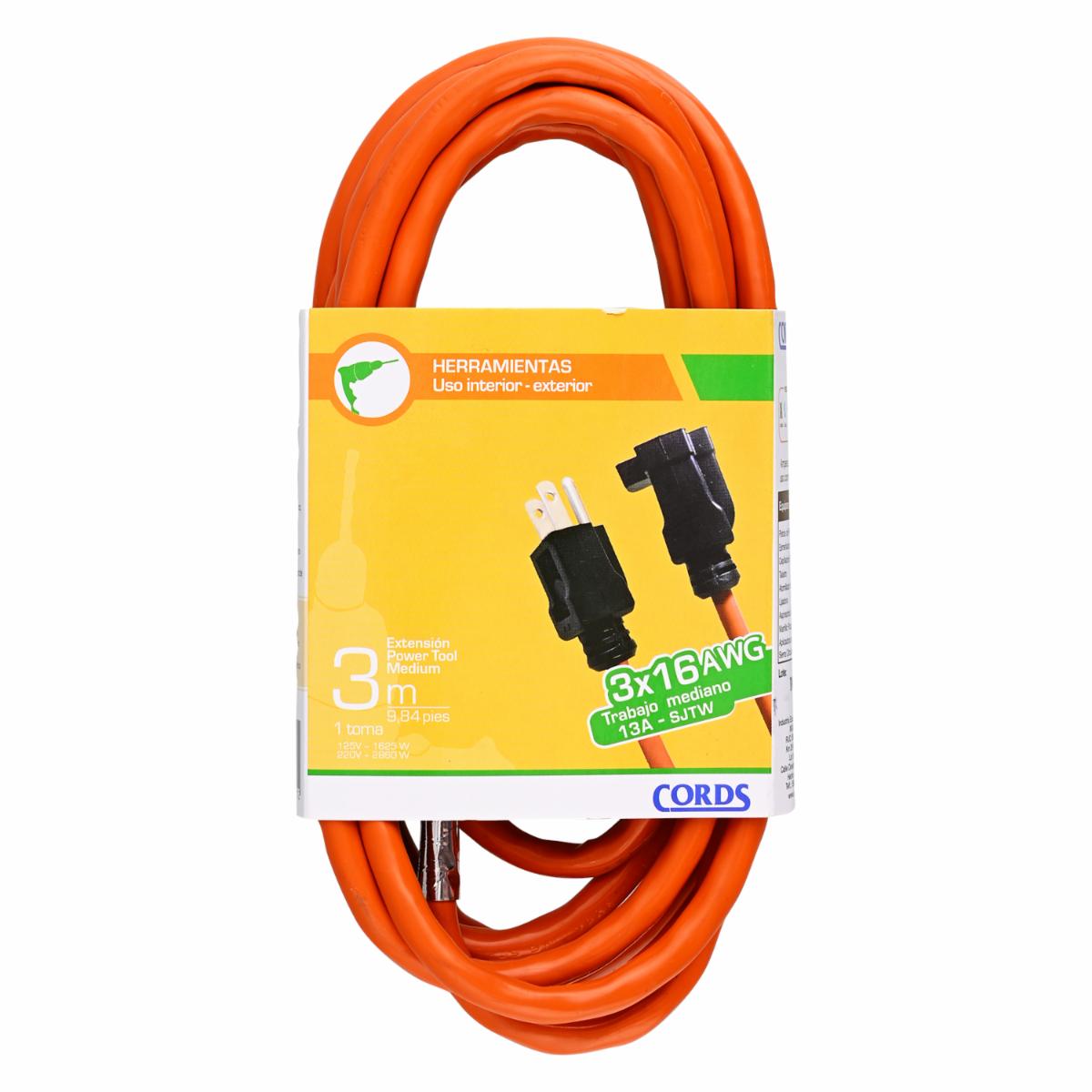 Extensión Eléctrica Naranja 1 Toma 3X16 AWG CORDS 3 Metros
