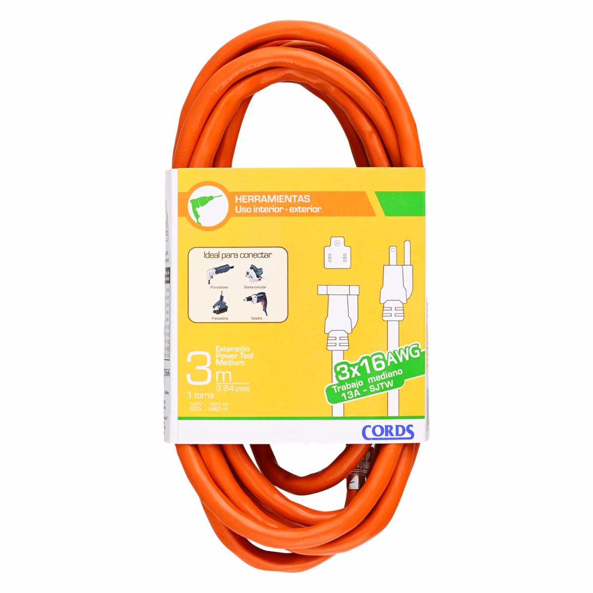 Extensión Eléctrica Naranja 1 Toma 3X16 AWG CORDS 3 Metros - Image 2