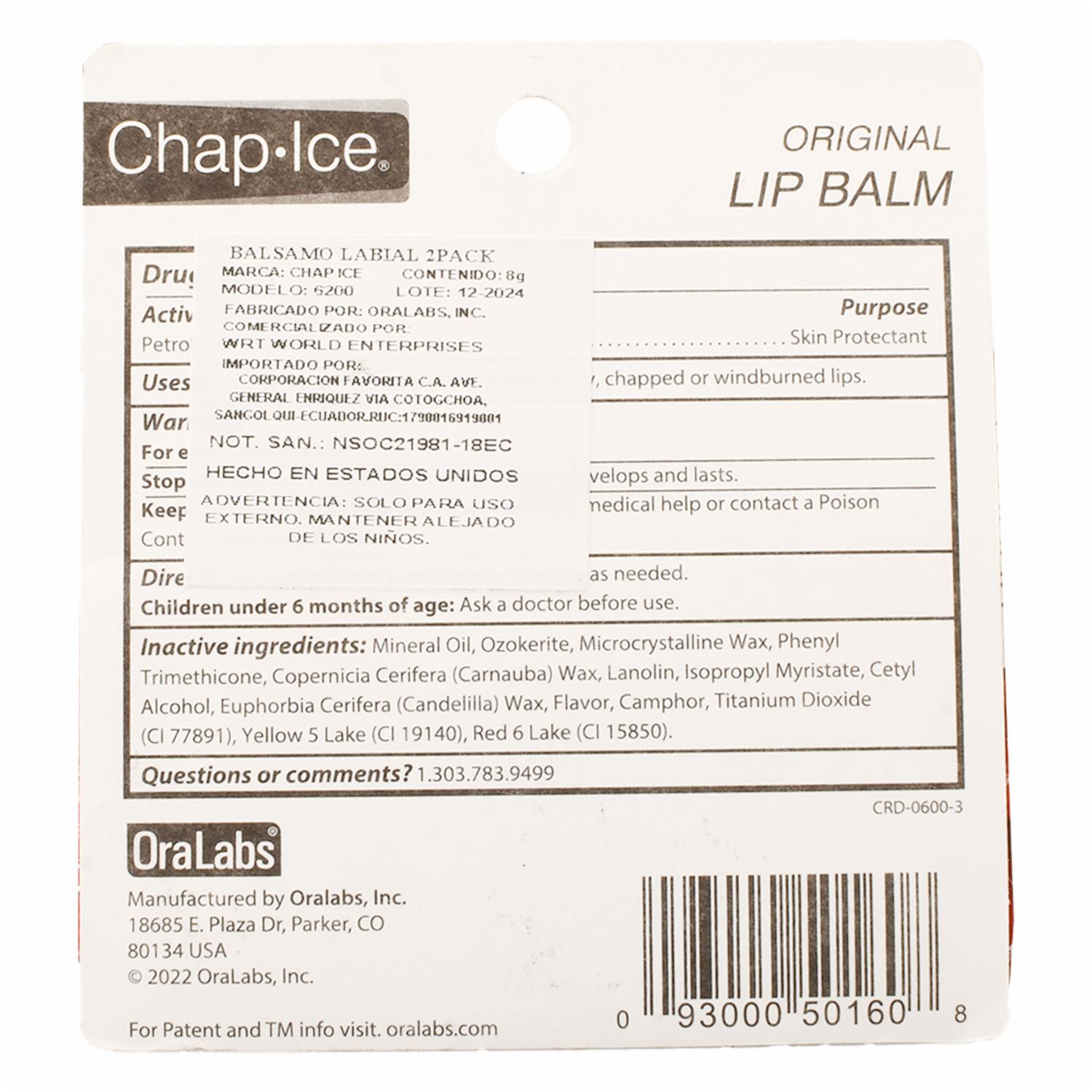 Bálsamo Labial CHAP-ICE Factor De Protección Solar 4, OriGinal - Image 2