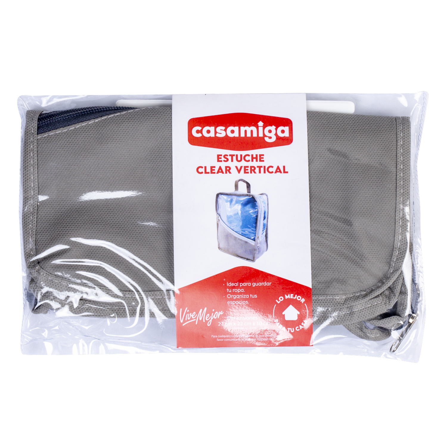 Estuche Clear Vertical Gris CASAMIGA 27X22X10 CM