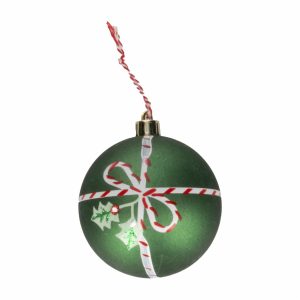 Esfera Navideña Verde Cinta Roja Con Blanco JOY Unidad