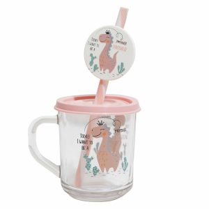 Jarro De Vidrio Con Tapa y Sorbete Varios Diseños HEREVIN Rosado