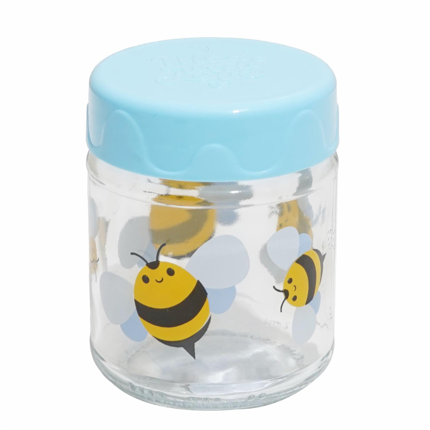 Frasco De Vidrio Para Comida De Bebé Diseño Abejita HEREVIN Celeste