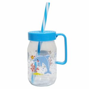 Jarro De Vidrio Con Tapa y Sorbete Varios Diseños HEREVIN Celeste