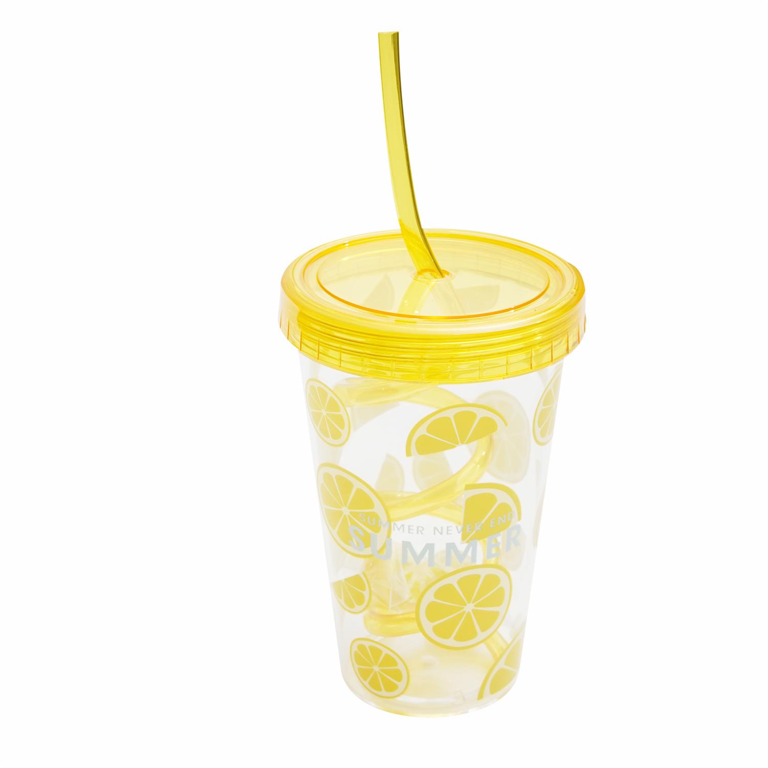 Vaso Diseño Frutas Con Tapa Y Sorbete FREE HOME Plástico