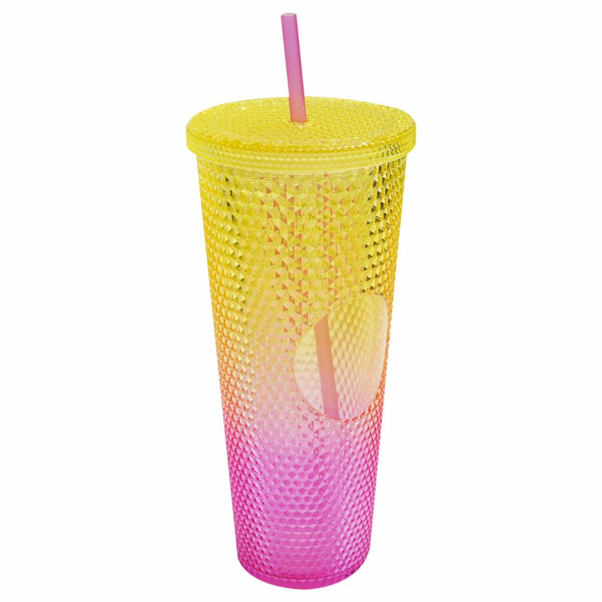 Vaso Diamante Con Tapa Y Sorbete FREE HOME Plástico